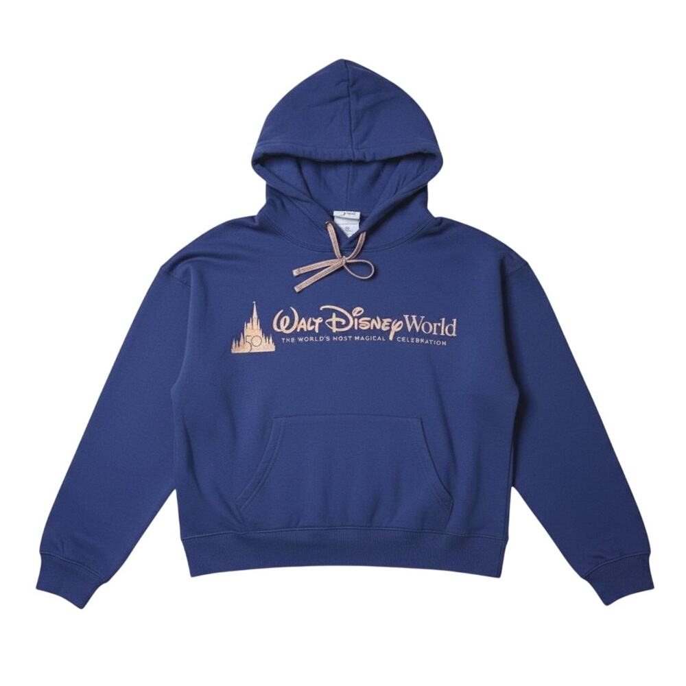 Disney World 50th Anniversary Cropped Hoodie L Navy Rose Gold